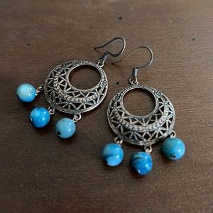 Blue Gemstone Chandelier Earrings on Antique Copper